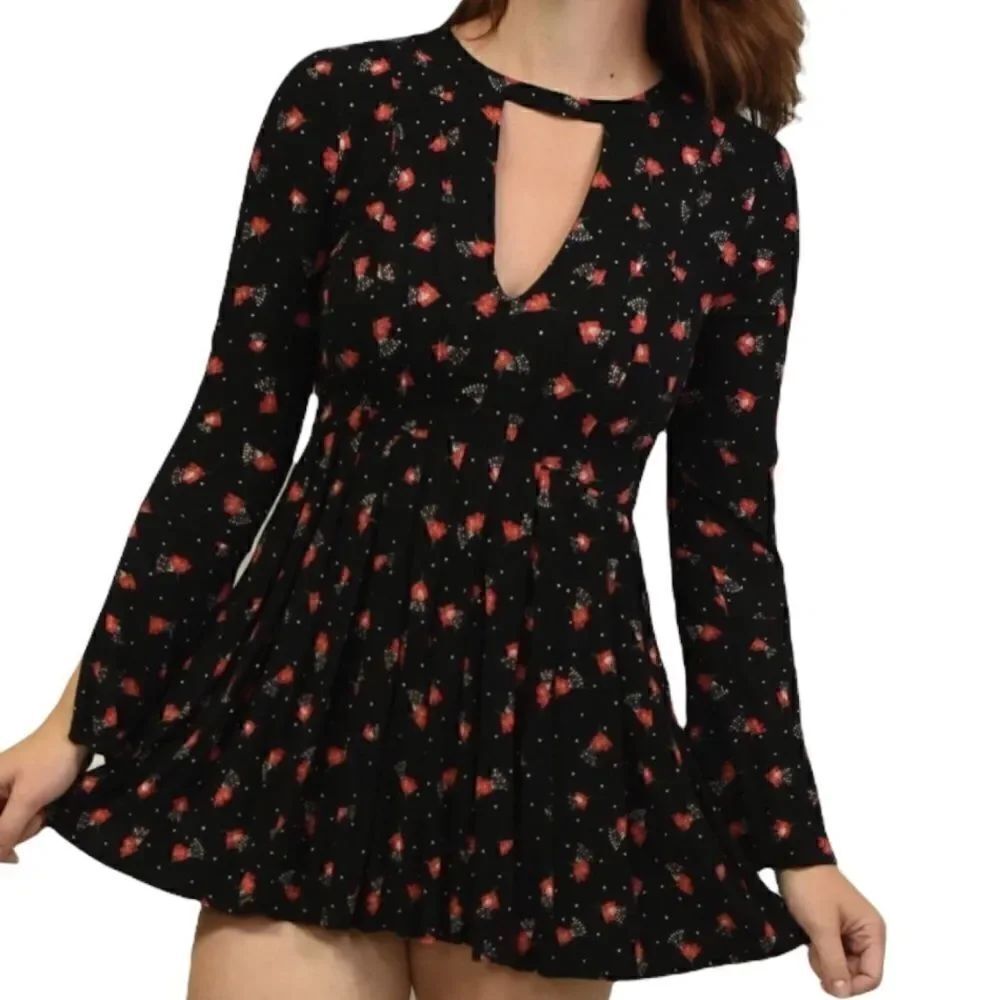 Free People Tegan Printed Mini Dress in the Size 6 in Black Floral